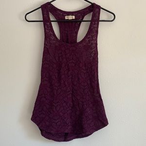 Purple lace halter tank top